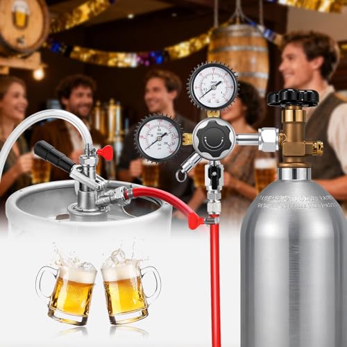 MRbrew Updated 0-60PSI CGA-320 Keg CO2 Regulator, Thread Outlet with 1/4" & 5/16" Barb | Kegerator Regulator with Pressure Adjustment Knob, Beer Regulator with Safety Manual Pressure Relief Valve - size: One Output Thread - Mildly Carbonated