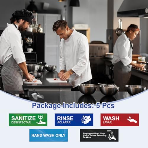Magicfour Wash Rinse Sanitize Sink Labels, 5 Pack 3 Compartment Sink Signs, Waterproof Sticker for Wash Station, Commercial Kitchens, Restaurant, Food Trucks, Dishwashing - size: 5Pcs Sink Labels 9”x3“