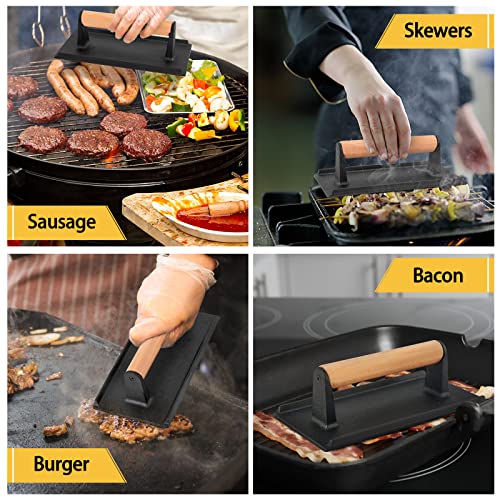 HaSteeL 9x7in Melting Dome & 8x4in Grill Press, Rectangular Basting Steaming Cover & Cast Iron Burger Bacon Press, Heavy Duty Griddle Tools Accessories for Flat Top Grilling Barbecue, Indoor & Outdoor - style: Rectangular Lid & 8" x 4" Press