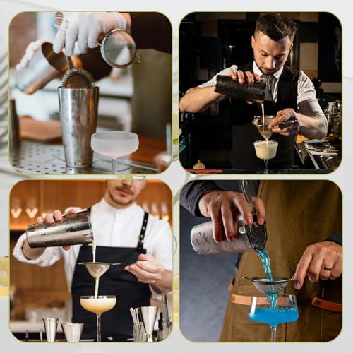 10 Pack Stainless Steel Cocktail Strainer,5 Pcs Cone Shaped Small Fine Mesh Strainer Sieve and 5 Pcs 4-Prong Bar Drink Strainer for Bartender Juice Tea Coffee