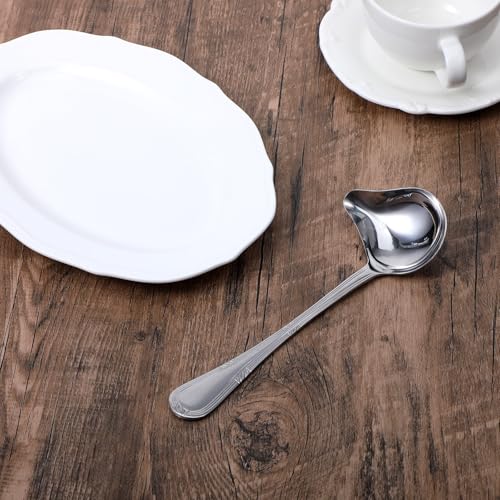 2 Pcs Small Ladle with Pouring Spout Stainless Steel Gravy Spoon Sauce Drizzle Spoon for Spooning Gravies Sauces Dressings Kitchen Utensils (8 x 2.9 Inch)
