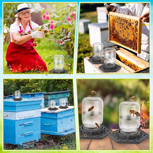 8 Pack Bee Feeder for Mason Jar Bee Watering Station Garden Silicone Sugar Water Feeder Beekeeping Drinking Equipment Tools with Mason Jars for Drinking Water(Grey,Hexagon) - color: Gray, style: Hexagon