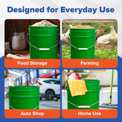 ePackageSupply 5 Gallon Plastic Bucket with Airtight Lid | Food Grade Bucket | BPA-Free | Heavy Duty 90 Mil All Purpose Pail | One 12" Rubber Mallet & One Lid Opener Included | 3 Pack - color: Green, size: 3 Packs