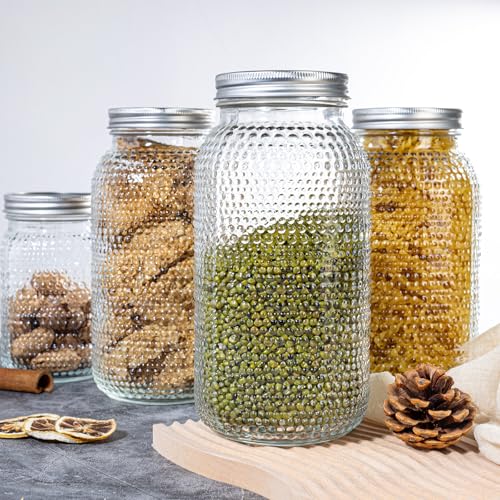 WELLIFE 6 Pack 64 oz Mason Jars Wide Mouth,Large Mason Jars for Pickling, Canning, Fermenting and Food Storage, Microwave & Dishwasher Safe - color: Clear Dot Mason Jars 64oz-6Pcs