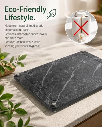 Large Stone Drying Mat for Kitchen Counter - 16”*12” Marble Veining Quick Drying Fast Absorbent Drying Mat, Natural Diatomaceous Earth Dish Drying Mat - size: 16" x 12"