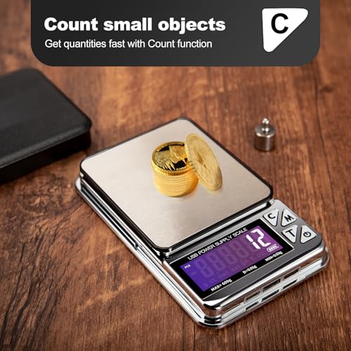 MEIYA Coin Scale, 600g x 0.01g Jewelry Scale with 7 Units & 3 Charging Interfaces, Digital Portable Pocket Gram Scale for Coin Collectors, Jewelers, Gold, Silver Dollar