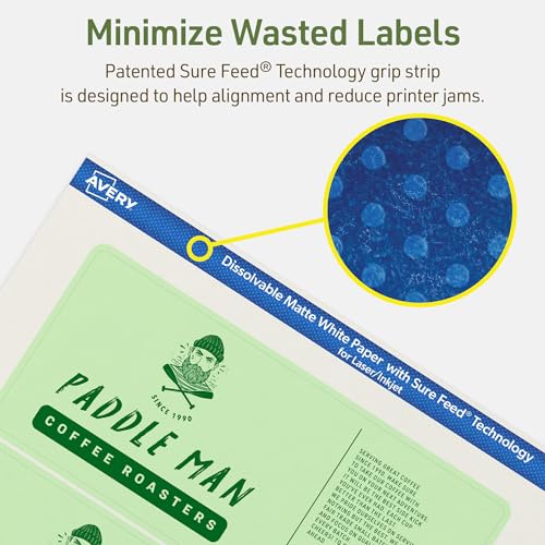 Avery Dissolvable Rectangle Labels, Sure Feed Technology, 3" x 7", Matte White, Print-to-The-Edge, Laser/Inkjet Printable, 30 Labels Total - style: 30 labels