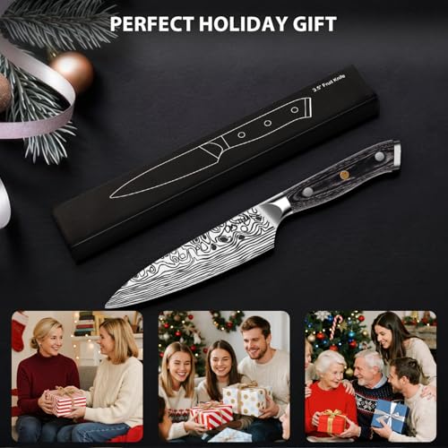 MOSFiATA 4 Inch Paring Knife, Kitchen Knife Fruit Knives with Sheath, German High Carbon Stainless Steel EN1.4116 Precision Cooking Vegetable Knife for Carving, Peeling, Trimming - style: 4 inch paring knife