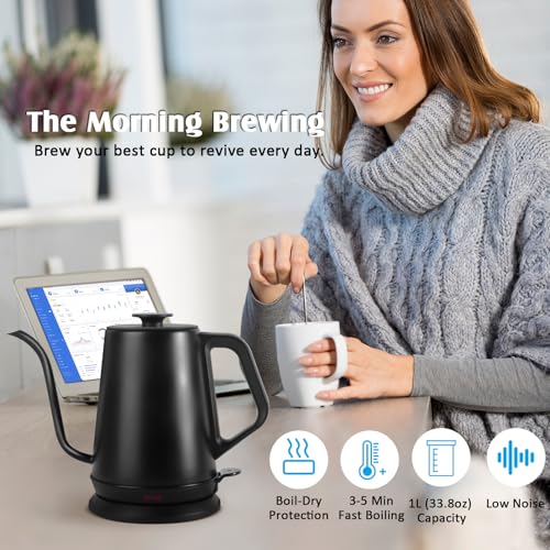 1L Electric Gooseneck Kettle, Tea Kettle for Boiling Water, Gooseneck Electric Kettle for Coffee & Tea, Fast Boiling for Pour Over, Auto Shut-Off, Boil-Dry Protection, 360° Rotational Base - color: 1.0L Black