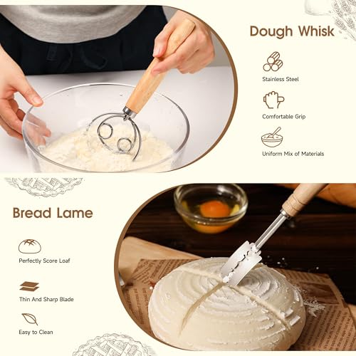 Coco Bird Pro Sourdough Starter Kit- 50oz Large Capacity Sourdough Starter Jar,17 Flavor Recipes,2 Bread Proofing Baskets,Food Scale,Bench Scraper,Bread Lame,Complete Sourdough Bread Baking Supplies