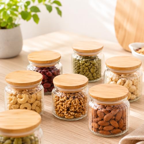 Bamboo Mason Jar Lids - 86mm/3.4 Inch Reusable Wide Mouth Mason Jar Lids, Wooden Mason Jar Lids with Silicone Sealing, 100% Fit & Airtight for Wide Mouth Mason Jars (6 Pack Wide Lids)