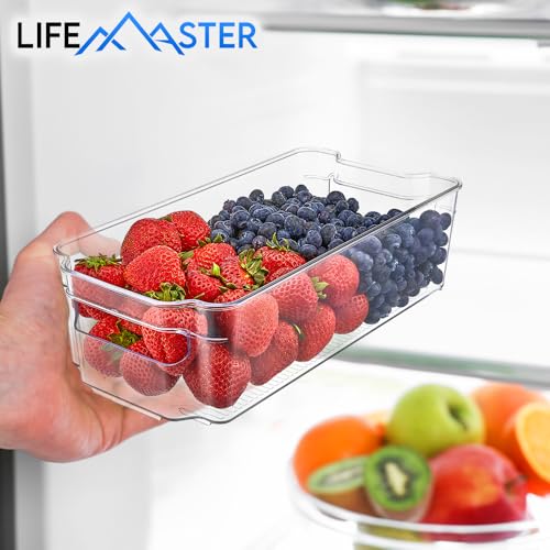 Lifemaster Multi-Purpose Refrigerator Bins - 8 Pieces Usable And Stackable Design Fridge Bin Organizer With Easy Grip Handles - Clear - size: 8 Pack