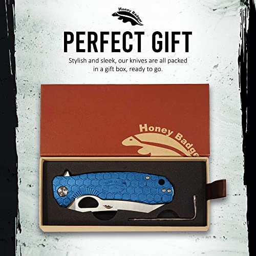 Honey Badger Knife - Flipper Wharncleaver Pocket Knife, EDC Hunting with 3.6" Steel Blade, Nylon+Glass Fiber Handle & Reversible Pocket Clip Medium Blue D2 HB1164 - color: Medium Wharncleaver Blue Limited
