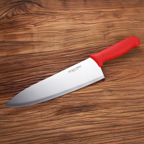 10 inch Japanese High Carbon Stainless Steel Chef Knife, Professional Sharp Wide Cook Knife with Non-slip Ergonomic Handle, for Kitchen Home Restaurant (Red) - color: Red