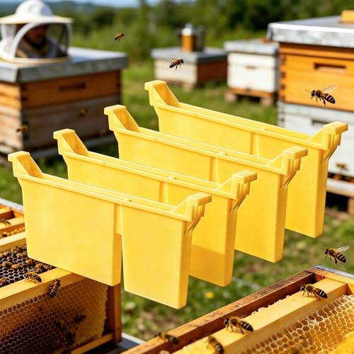 4pcs Langstroth Hive Bee Feeder - Dual Compartment 1.5L Bee Feeder & Water, Anti-Drowning Design for Beekeeping Supplies (Yellow) - color: Yellow