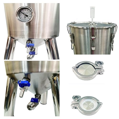 Fermenation Tank, Home Brewing Fermenation Tank Conical Fermenter Stainless Steel Tank 35 Liters with Chiller Silver