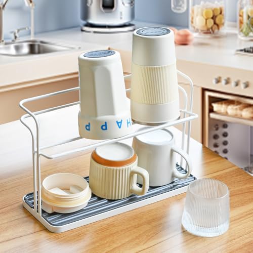 Bottle Drying Rack, Cup Drying Rack,Tumbler Drying Rack with Drain Tray (White) - color: White