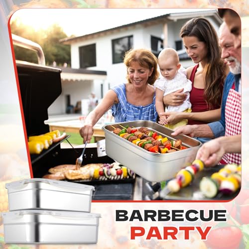 2 Pcs Large Stainless Steel Marinating Containers with Lids, Food Storage Containers for Refrigerator, Leak-proof & Stackable for Meal Prep, Meat(203oz/6l + 129oz/3.8l,No Handle) - size: 203oz/6l + 129oz/3.8l
