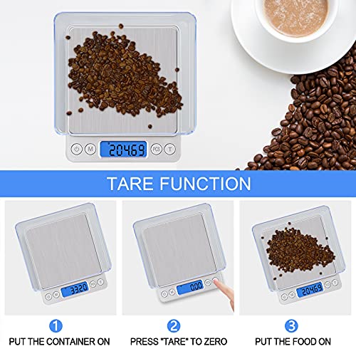 UNIWEIGH Digital Kitchen Scale, 500g/0.01g Gram Scale,Cooking Food Scale Digital Weight Grams and OZ with LCD Display, Digital Jewelry Coffee Scale with 2 Trays,Auto Off, Tare,Stainless Steel - size: 500G