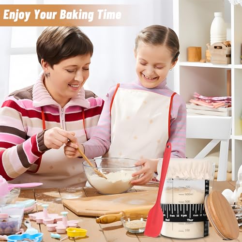 Xileanalee Pro Sourdough Starter Jar Kit- 35 Oz Large Sourdough Starter Glass Jar with Date Marked Feeding Band,Thermometer,Spatula,Cloth Cover& Lid for Sour Dough Bread Loaf - size: 1 Pcs