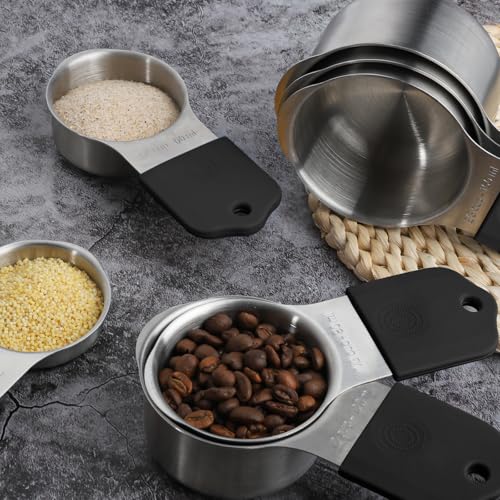 Magnetic Measuring Cups and Spoons Set of 16,Stainless Steel Magnetic Measuring Cups Set 7 and Magnetic Measuring Spoons Set of 8 with Leveler for Dry Liquid Ingredients (7, Black) - color: Black