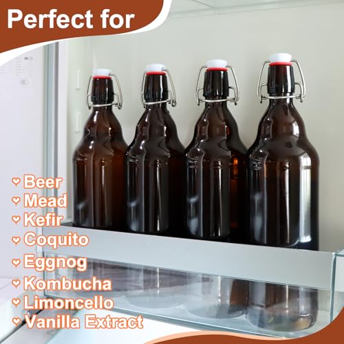 8 Pack 32oz Amber Swing Top Glass Bottles, Flip Top Brewing Bottles with Airtight Stopper for Vanilla Extract, Kombucha, Beer, Kefir, Mead