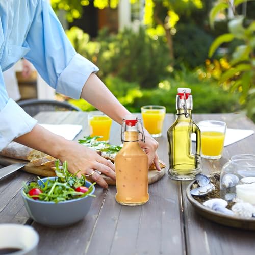 Tebery 10 Pack Swing Top Glass Bottle, 8.5 Oz Clear Beer Kombucha Brewing Bottles with Airtight Lid, Flip Top Fermentation Bottle with Handle for Kefir Oil Vinegar Vanilla Extract Carbonated Drink
