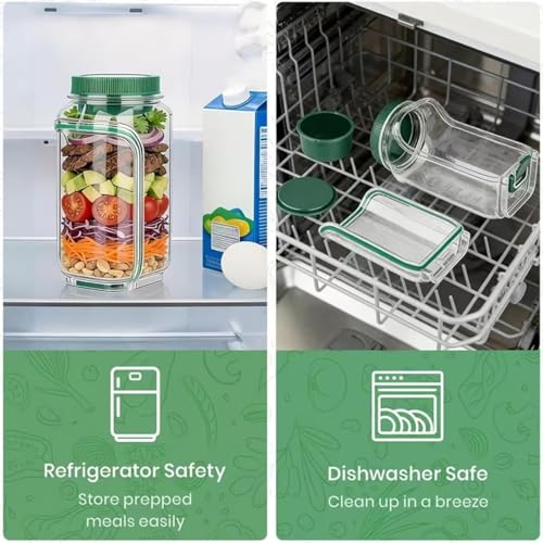 Salad Jar with Side Opening, Leakproof Mason Jar Container, Portable Salad To Go Container with Dressing Cup for Travel Home Office, Dishwasher Safe