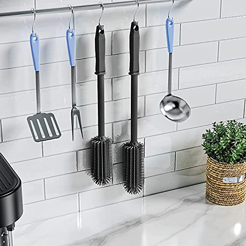 Long Silicone Bottle Cleaning Brush | 2 Pack| 16”+13”Water Bottle Brush Cleaner Brush for Hydro Flask,Glassware,Vacuum Sports Bottle&Vases,Silicone Water Bottle Cleaner Brush for Narrow Neck - color: Black