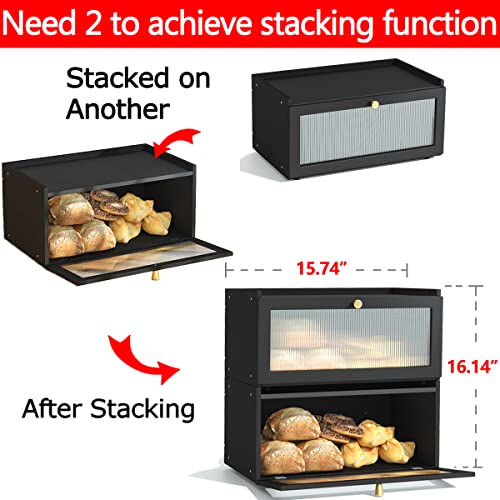 ETMI Black Bread Box for Kitchen Countertop - Modern bamboo Bread box with Window Bread Storage Container - color: Black