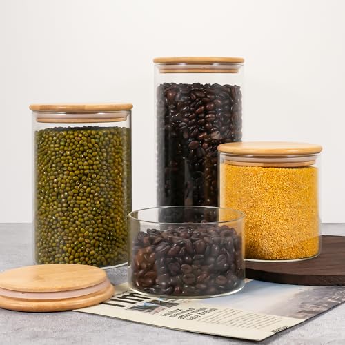 2PCS Glass Storage Jars with Airtight Lids,44 fl oz (1300ml) Cute Clear Storage container with bamboo Lid,Glass Pantry Canister for Beans, Rice,Sugar,Cookie Coffee (N-Clear-2PCS-44FL OZ/1300ML) - color: N-Clear-2PCS-44FL OZ/1300ML