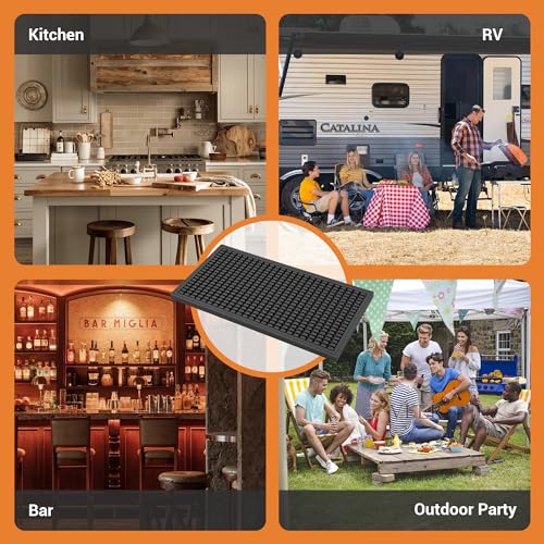 ZJWZLG Bar Mat 5.9"x11.8"(2Pcs) Non-Slip Rubber Bar Mat, Spill Proof & Flat Design,Easy to Clean Textured Surface forHome Bar,Coffee Station, Bartending - Protects Countertops & Glassware (Black). - color: Black-2pcs, size: 6" x 12"