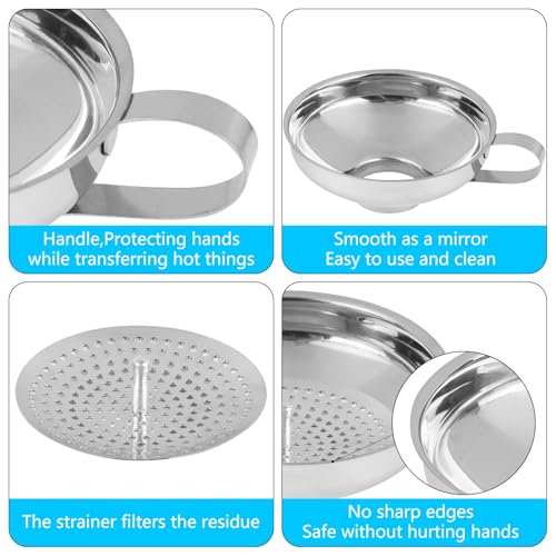 Canning Funnel, Food Grade Stainless Steel Canning Funnel with Strainer, Small Wide Mouth Funnels for Kitchen Use Filling Bottles Mason Jars Canning Supplies Kit Tools, Pack of 2