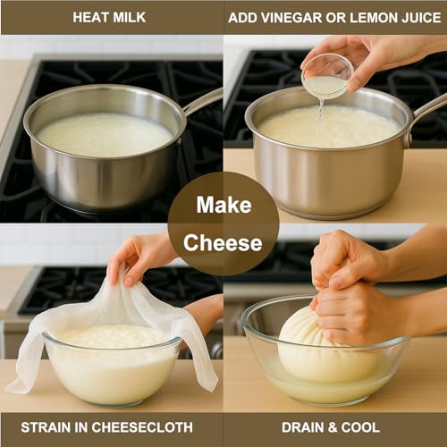 Cheesecloth 4-Pack 20x20 Inch – Organic Unbleached Cotton Grade 100, Reusable Hemmed Cloth for Cooking, Juicing, Cheese & Nut Milk Making - size: 20*20Inch 4PCS