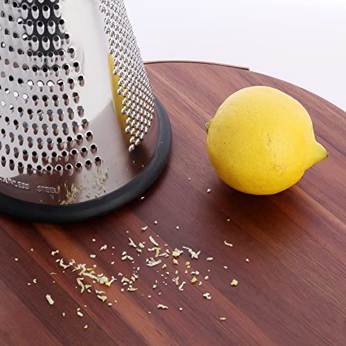 Cone Cheese Grater with Handle - Stainless Steel Triple Function Wood Handle Parmesan Shaver Non-Slip Rubber Bottom Hand Held Multifunction Vegetables Cheese Grater with container(S: 7.7" X 3.5") - size: Size S: 7.7" X 3.5"
