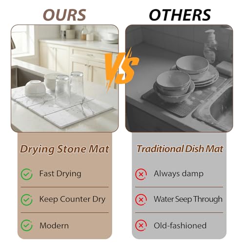 Large Stone Dish Drying Mat for Kitchen Counter,24"(L)×16"(W),Quick Dry Super Absorbent Drying Matt Kitchen Counter,Collapsible Diatomaceous Earth Dish Mats,for Dishes Bottles Cups,Any Countertop - color: White