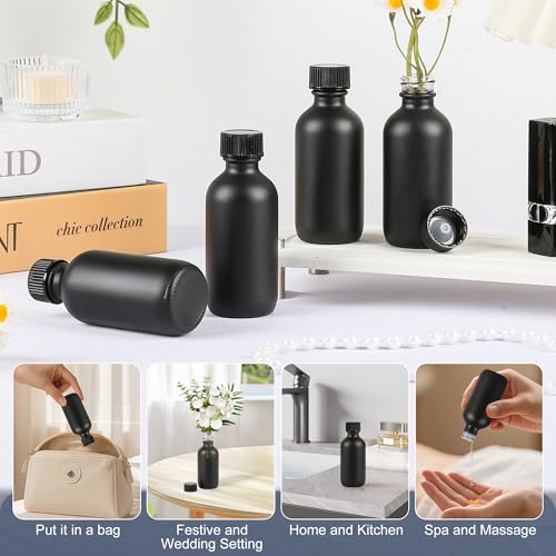 ZBCCCEOB 2 oz Small Glass Bottles with Lids, Boston Round Shot Bottles for Ginger Juice, Essential Oils - Leak Proof Mini Travel Containers(Black Frosted, 24Pack) - color: Black Frosted, size: 2oz 24