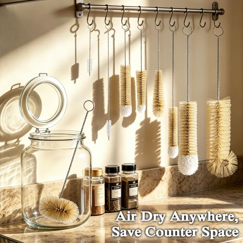 MASTERTOP 9 Pieces Bottle Brush Set - Long Water Bottle and Straw Brush Cleaning Set BPA Free Bottle Cleaner Brush for Baby Bottle Pipes Coffee Grinder Teapot Narrow Neck Wide Mouth Water Bottles