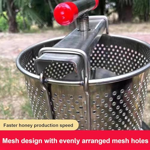 3.17 Gal Manual Honey Extractor with 0.2" Mesh & Detachable Design Honey Press Machine with Ergonomic T-Handle & Reinforced Tripod Base for Beeswax Juice Wine 201 Stainless Steel Easy to Clean