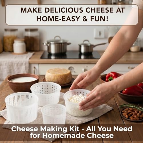 Set of 4 various Cheese making Molds 0.25+0.5+0.7+1.2 kg | Cheesemaking from Cow and Goat Milk. Cheese making supplies by QG group - size: Set of 4
