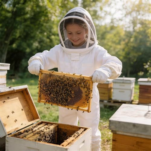 Bee Suit, Full Body Beekeeping Suit with Veil Hood (3‘3’‘ - 4’5‘’) | Professional Beekeeping Outfit, Includes Gloves, for Beekeepers and Beginners - size: Kids for 3‘3’‘ - 4’5‘’