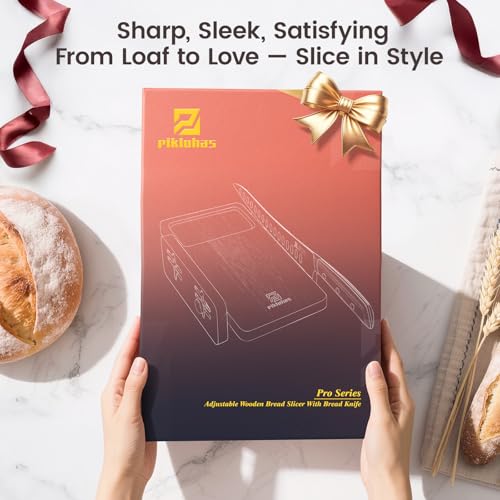 Piklohas Bread Slicer With Bread knife, World's 1st Horizontal Bread Cutter for Homemade Bread, 4 Thickness Adjustable, Paired With Multifunction Serrated Knife for Efficient Slicing, Baking Gifts - size: 10-Inch Bread Knife & Slicer