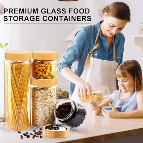 AISIPRIN Airtight Glass Jar with Lid, Glass Storage Containers with Screw On Bamboo Lids, for Cookie, Pasta, Cereal Storage Containers, 5Pcs 80oz 50oz 27oz Canisters Sets for the Kitchen - size: 5 jars: 80oz, 50oz, 27oz