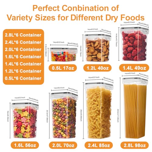 42 PCS Airtight Food Storage Containers with Lids, BPA Free Clear Plastic Kitchen and Pantry Organization and Storage Set for Flour, Sugar, Cereal, Pasta, Includes 42 Labels and Marker - size: 42pcs