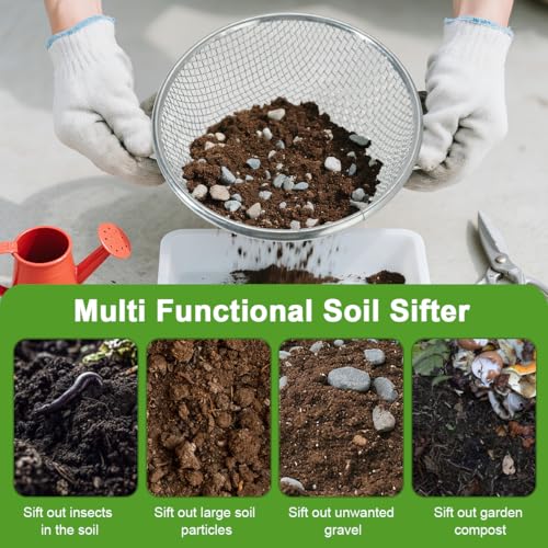 Garden Soil Sifter for Rocks Compost Sieve Garden Potting Lawn Soil Sieve Garden Sieve, 3 Apertures Sizes(1/8in,1/4in,3/8in) - style: 3PCS(1/8in,1/4in,3/8in)