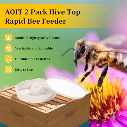 AOIT Rapid Bee Feeder for Outside Beekeepers Feeding-Round Hive Top Feeder, Beekeeping Supplies Bee Water Drinking Bowl for 8-or-10 Frame Hives, 2 Pack