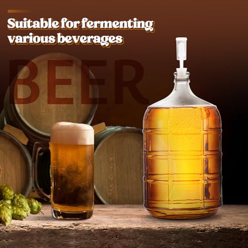 Suzile 2 Pieces 5 Gallon Glass Carboy 5 Gallon Glass Water Jug with Drilled Silicone Stoppers and Airlock Fermenting Carboy Clear Beer Wine Fermenter for Beer Wine Making Equipment - size: 5 Gallon