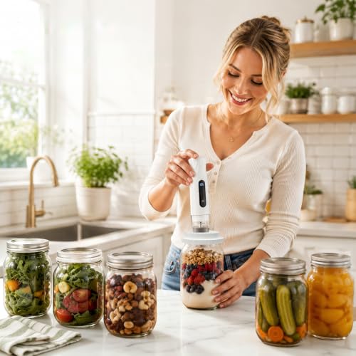 Mason Jar Vacuum Sealer Kit with 2 Sealers, 20 Reusable Lids (Wide & Regular Mouth), Wine Vacuum Stopper & Opener, Food Storage System for Meal Prep, Pantry, Without Mason Jar - size: Mason Jar Vacuum Sealer Kit