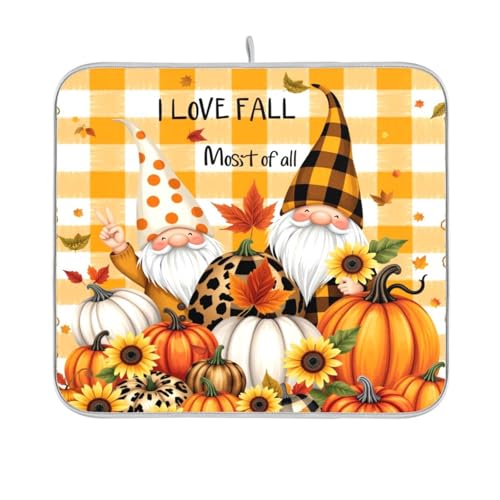 Kcldeci Autumn Fall Gnome Dish Drying Mat Kitchen Drying Pad Sunflower Pumpkin Dish Draining Mat Dish Rack Drainer Pad 18 x 24 - color: A05, size: 18x24in