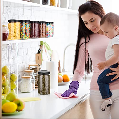 Eaasty 15 Pack 32 oz Plastic Jars with Lids Clear Mason Jars Large Storage Container Wide Mouth Empty Bulk for Home Food Candy Organizing Kitchen(Black) - color: Black